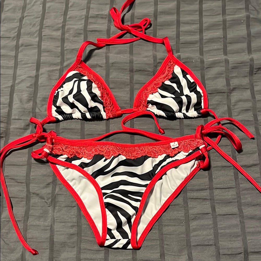 Chynna Dolls Red Zebra scrunch butt with side ties Bikini